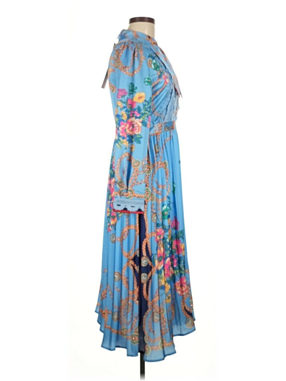 NWT Dalia Macphee light blue pleat floral dress, size Medium - Picture 3 of 7